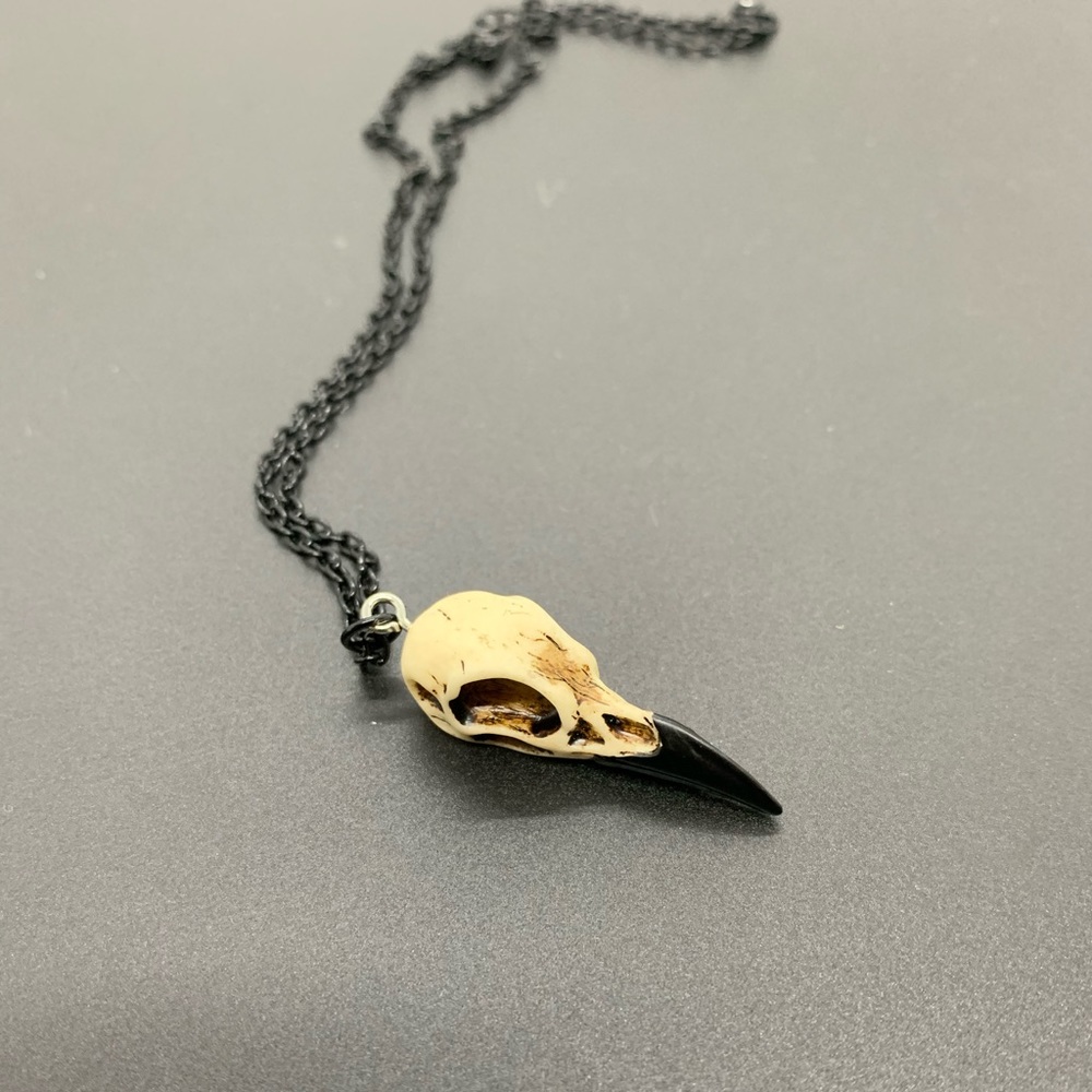 Raven skull 🦅 necklace polymer resin goth Wicca